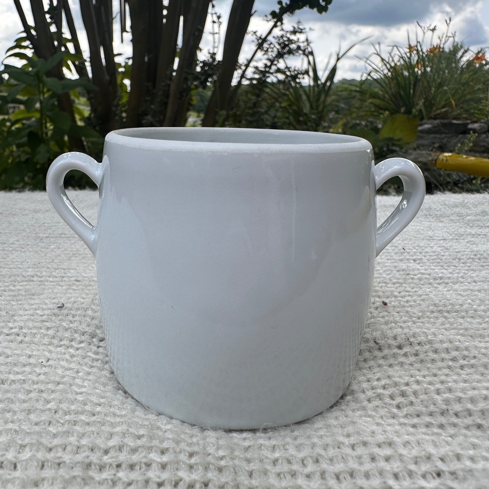 Apilco France Porcelain Double Handle Crock White Sugar Pot French Country 3.5in